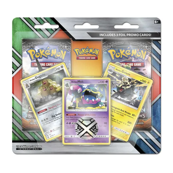 Pokémon TCG: 2 Booster Packs, Coin & Alolan Muk, Alolan Dugtrio & Alolan Golem Promo Cards