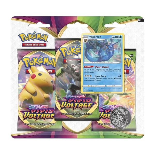 Pokémon TCG: Sword & Shield-Vivid Voltage 3 Booster Packs, Coin & Vaporeon Promo Card
